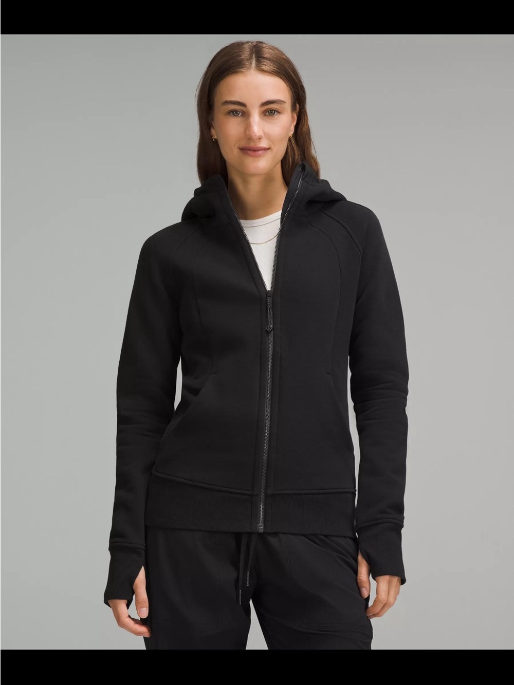 Size 12. Lululemon athletica Black Hooded Zip-Up Luon Jacket